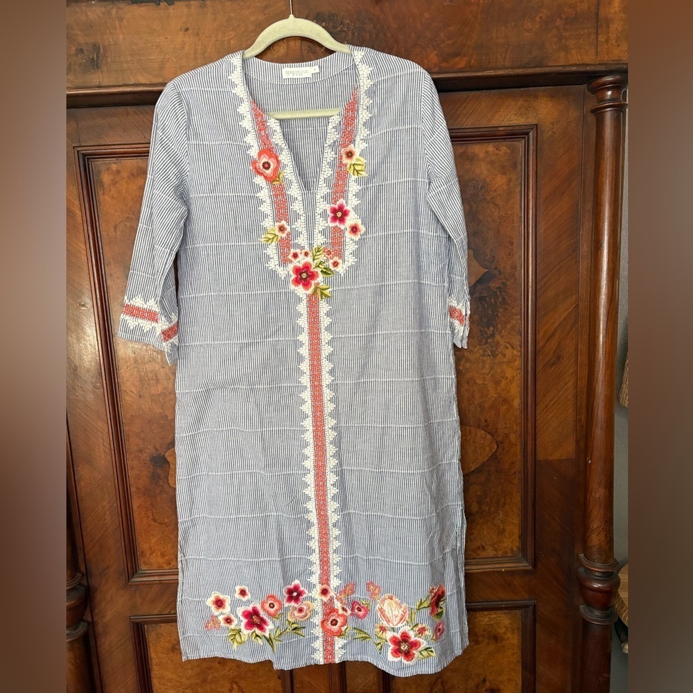 EUC Spartina 449- Embroidered Floral Kaftan. Size M - Picture 2 of 9